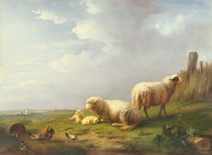Bir manzarada koyun ve tavuklar, 19. yüzyıl